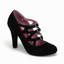 SALOON-01 - Black Velvety Pump with Rhinestone Buckles