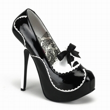 TEEZE-01 - Black and White Patent Pump with Detail