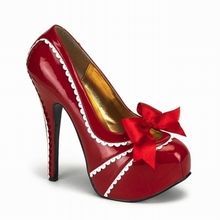 TEEZE-14 - Red Patent Pump with white Detail