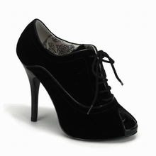 WINK-01 - Black Velvet Peep-Toe Lace-up Pump